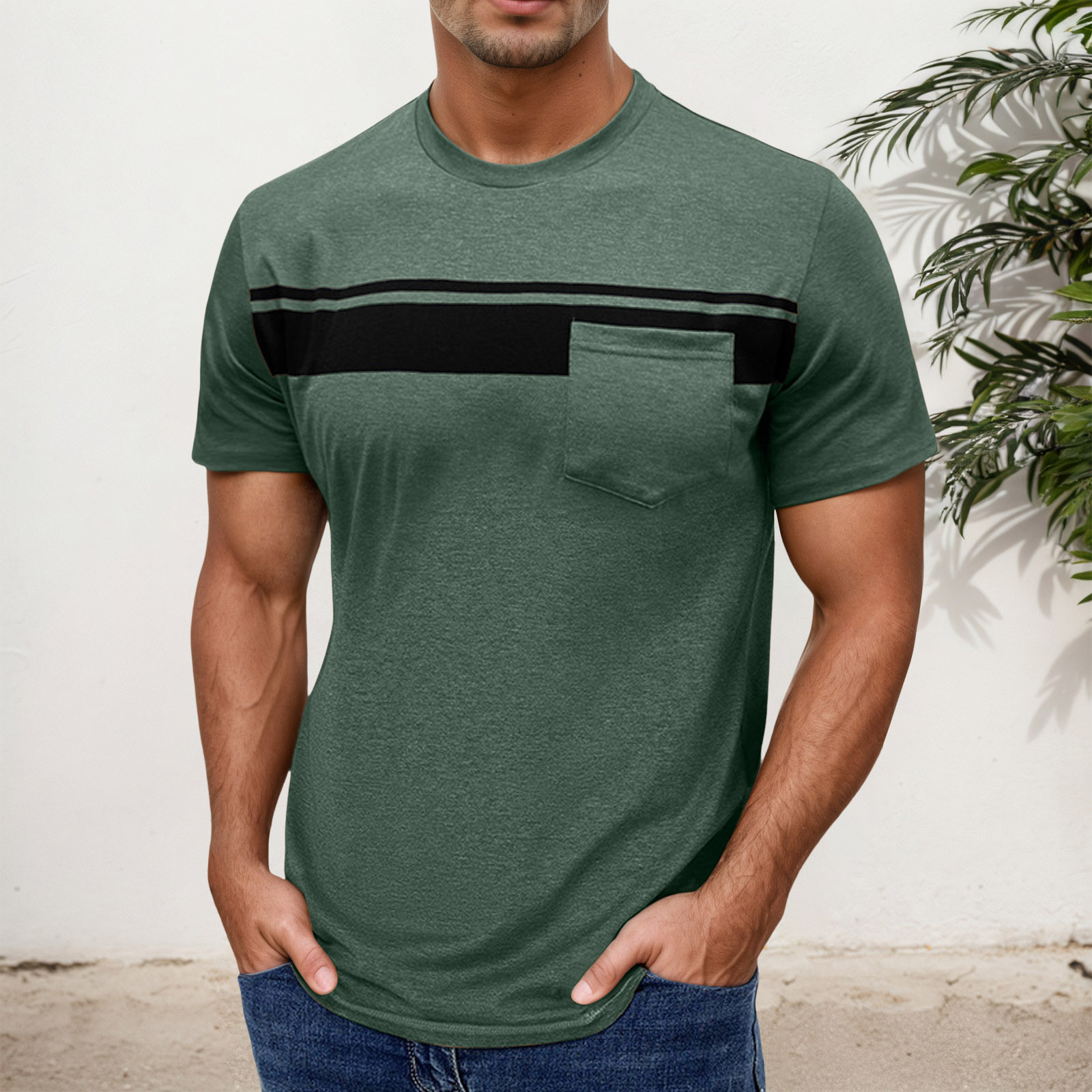 thumbnail image 2 of Camiseta de manga corta con cuello redondo y estampado a rayas para hombre, gráficos en 3D, poliéster y spandex, ropa informal para el día a día, tallas S-XXXL, 2 of 7